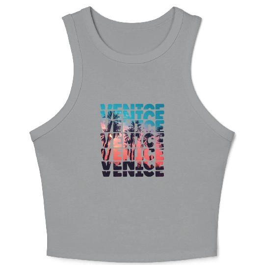 Venice Beach California Vacation Ocean Palm Tree Crop Tank Top