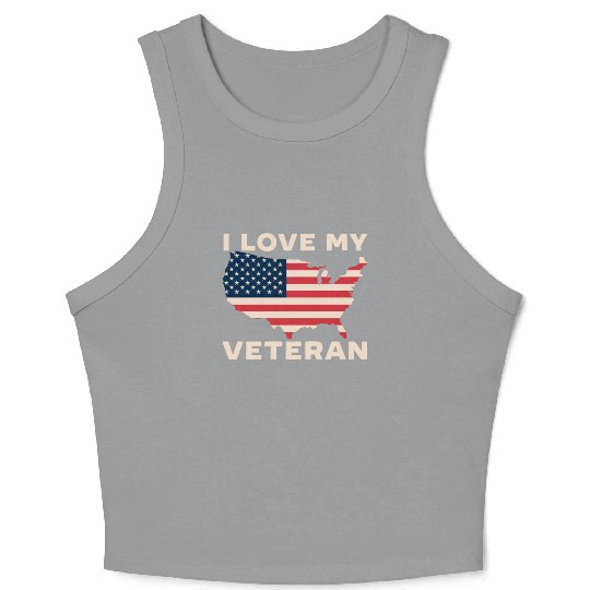 I Love My Veteran USA Flag American Memorial Day Crop Tank Top
