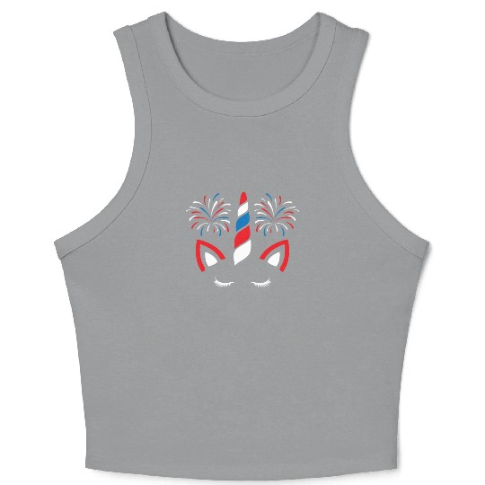 Patriotic America USA Flag 4th Of July Unicorn Crop Tank Top