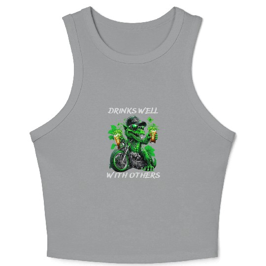 Drinks well with others st patrick's day Dinosaur Crop Tank Top