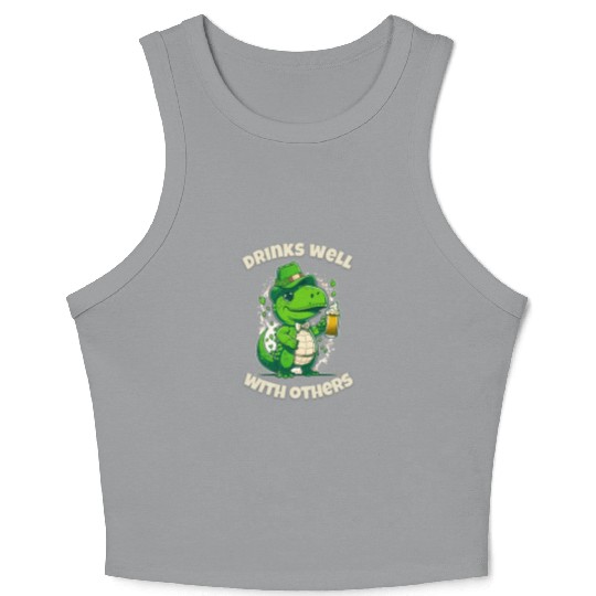 Drinks well with others st patrick's day Dinosaur Crop Tank Top
