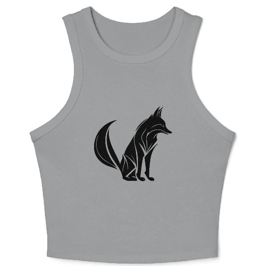 Smart Cute Fox Tattoo Style Portrait Crop Tank Top