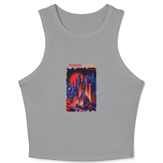 Tokyo Japan Futuristic Cyber City Urban Vaporwave Crop Tank Top