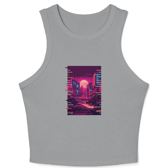 Japanese Vaporwave City Tokyo Urban Futurism Aesth Crop Tank Top