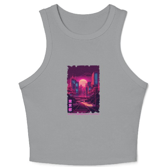 Vaporwave City Night Scene Tokyo Japanese Aestheti Crop Tank Top