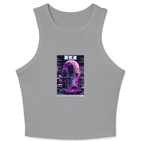 Retro Glitch Cityscape Vaporwave Futurism Tokyo Ae Crop Tank Top