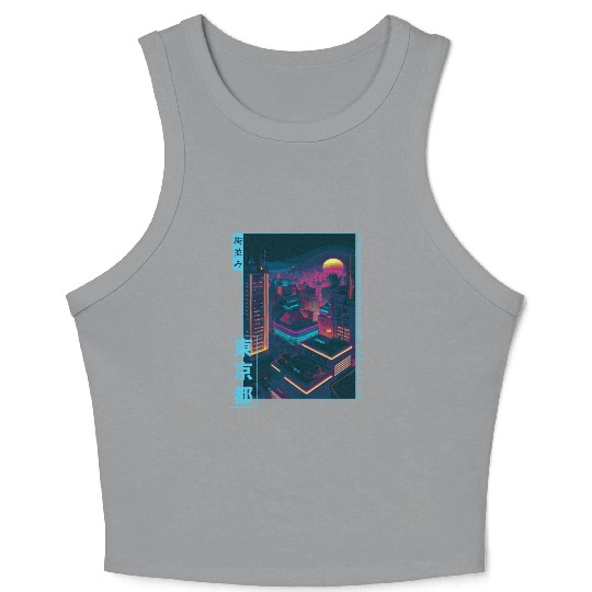 Retro Futurism Japanese Vaporwave City Tokyo Aesth Crop Tank Top