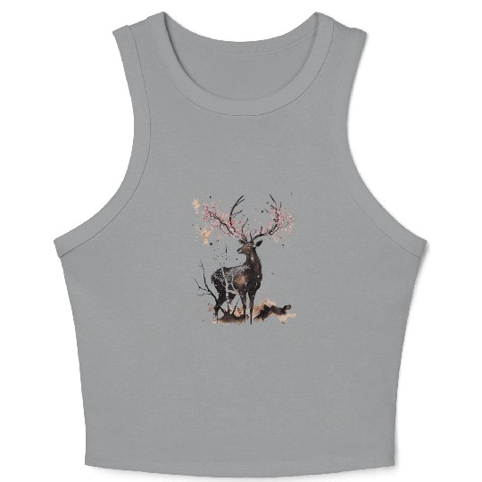 Deer Cherry blossoms Sakura tree Sumie Crop Tank Top