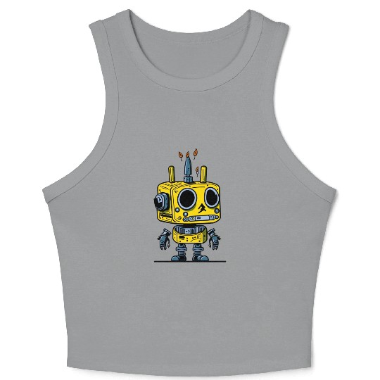 Retro Vintage Yellow Robot Crop Tank Top