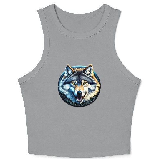 A fierce wolf howling at the moon Crop Tank Top
