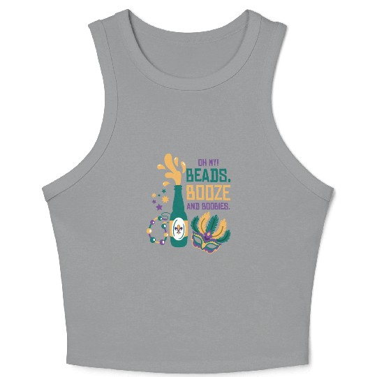 Mardi Gras Carnival Mask Beer Beads Boobies Crop Tank Top