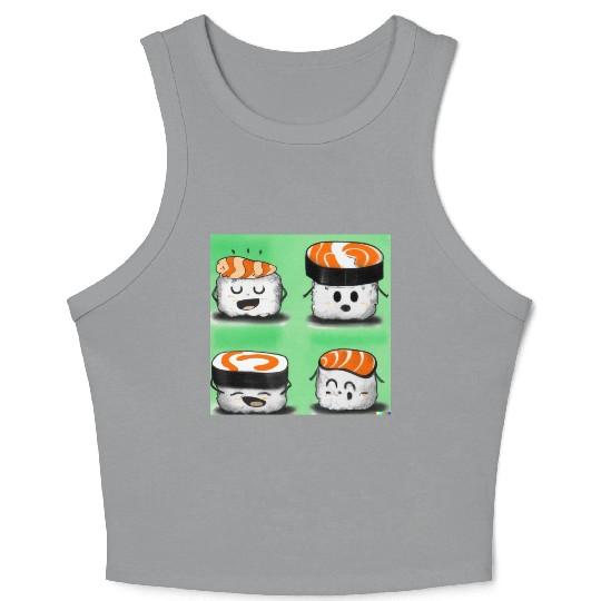 Happy Cheerful Sushi I Love Sushi Design Crop Tank Top