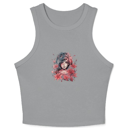 Japanese Spider Lily Soft Anime Aesthetic Flower Crop Tank Top