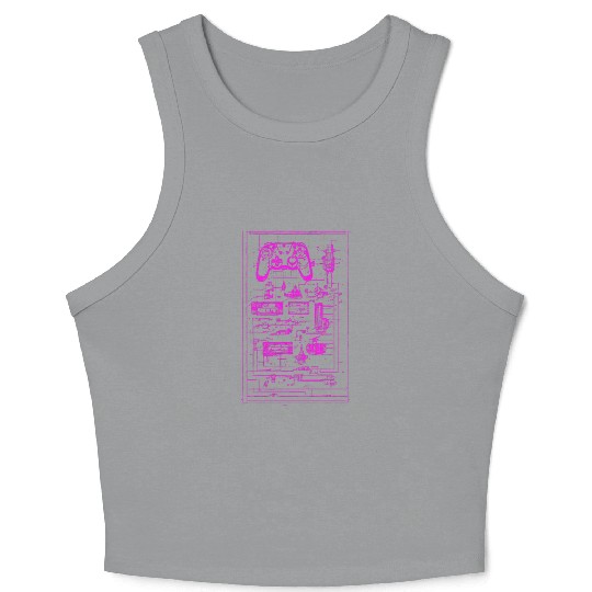 Neon Pink Video Game Controller Blueprint Crop Tank Top