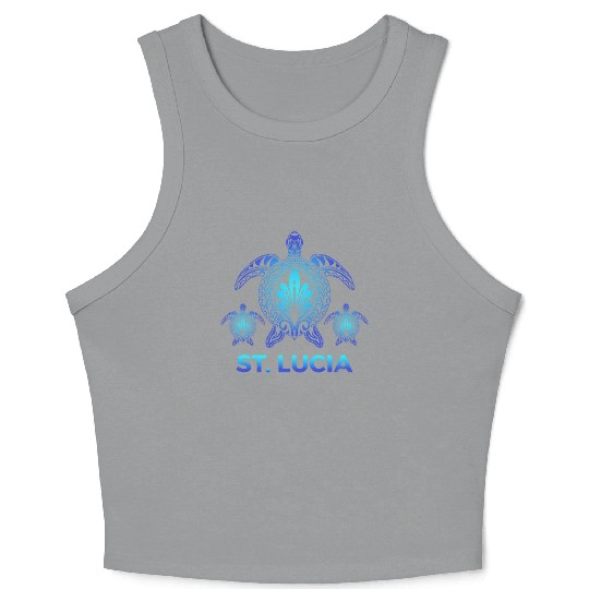 Vintage St. Lucia Ocean Blue Sea Turtle Souvenirs Crop Tank Top