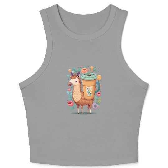 Lama & Coffee Kawaii Anime Floral Crop Tank Top