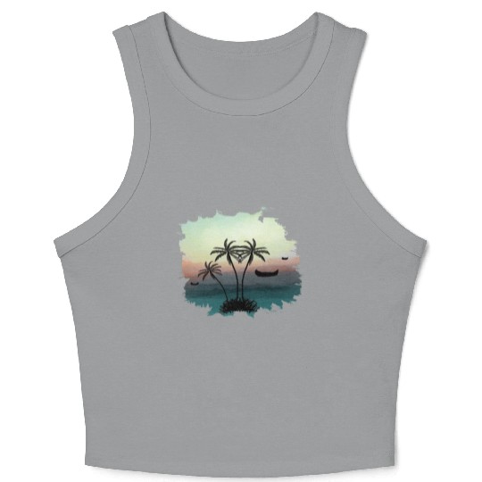 Beach Sunset Watercolor Design Sublimation Art 3 Crop Tank Top