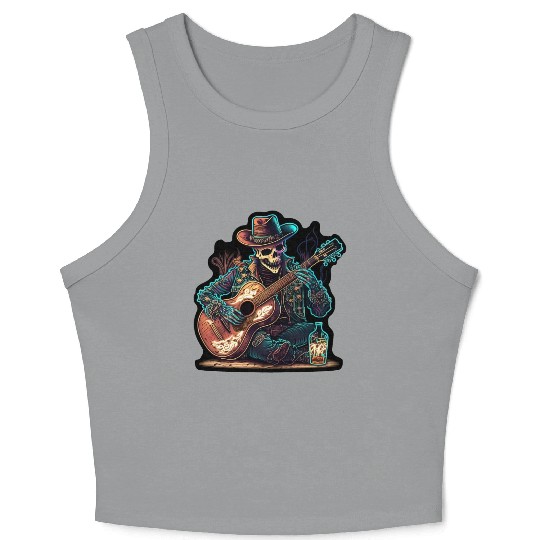 cowboy skeleton play guitar Crop Tank Top