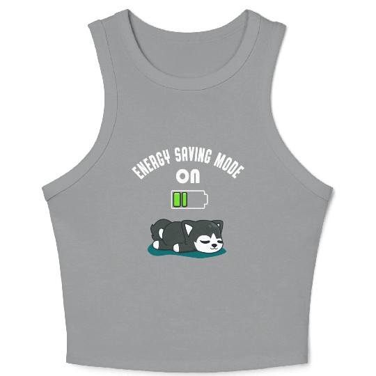 Cute Husky Battery Low Energy Tired Dog Fun Crop Tank Top