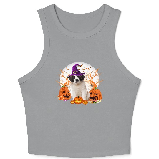 Dog Halloween Saint Bernard Dog Jack O Lantern Crop Tank Top