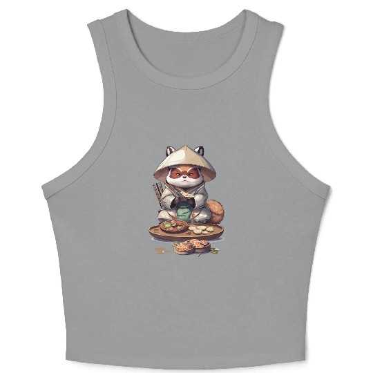 Tanuki Warrior Eat Sushi Crop Tank Top