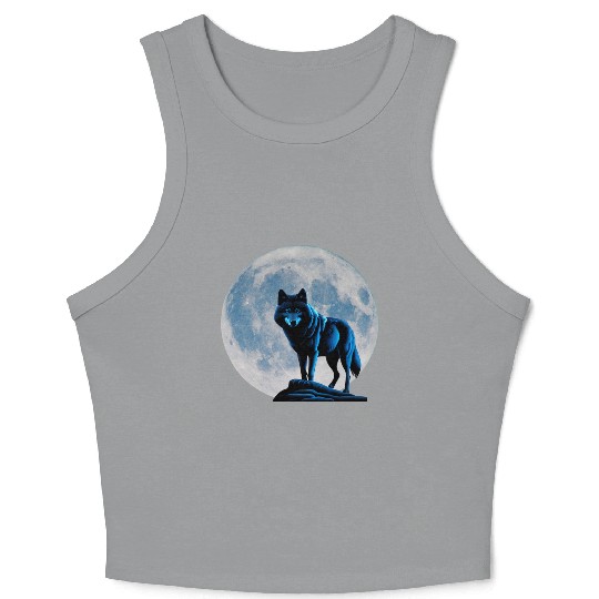 Wolf howling at the moon graphic Crop Tank Top