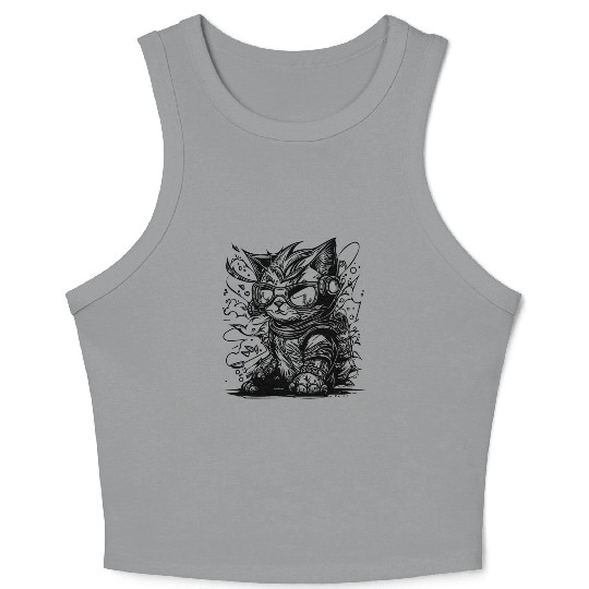Little Cool Space Cat Splash Tattoo Style Crop Tank Top