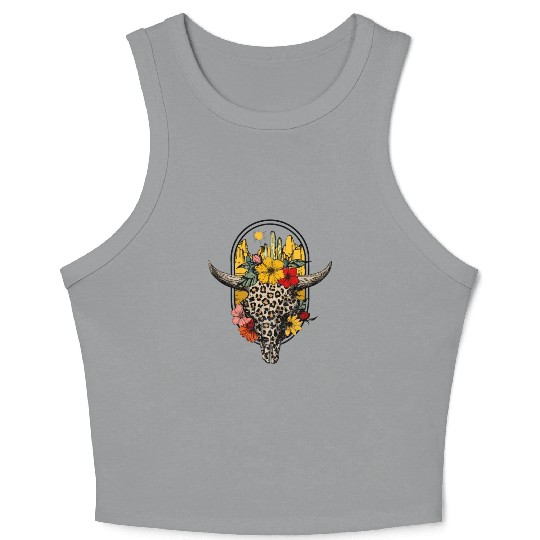 Leopard Floral Boho Cow Western Cowgirl flowers Crop Tank Top