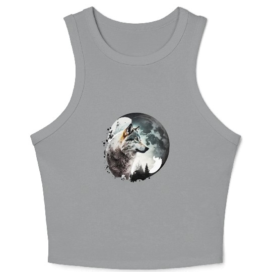 Wolf Moonlight Forest Wild Werewolf Watercolor 1 Crop Tank Top