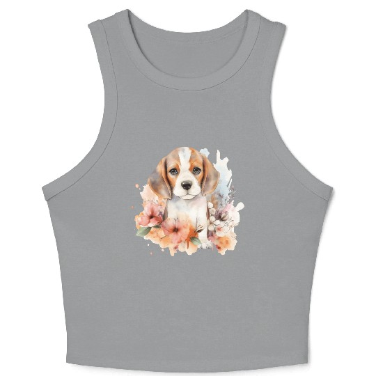 Beagle Puppy Dog Watercolor Floral Crop Tank Top