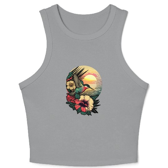 Hummingbird flies over hibiscus flower Tropical Crop Tank Top