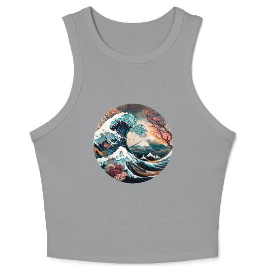 Watercolor Sea Waves Asian Art Water Nature Crop Tank Top