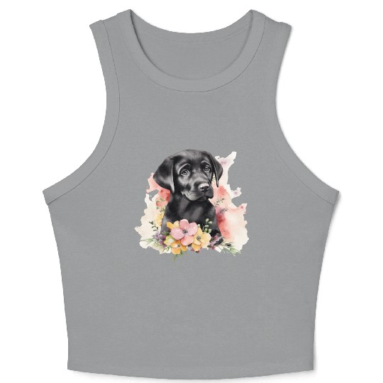 Black Lab Dog Watercolor Floral Crop Tank Top