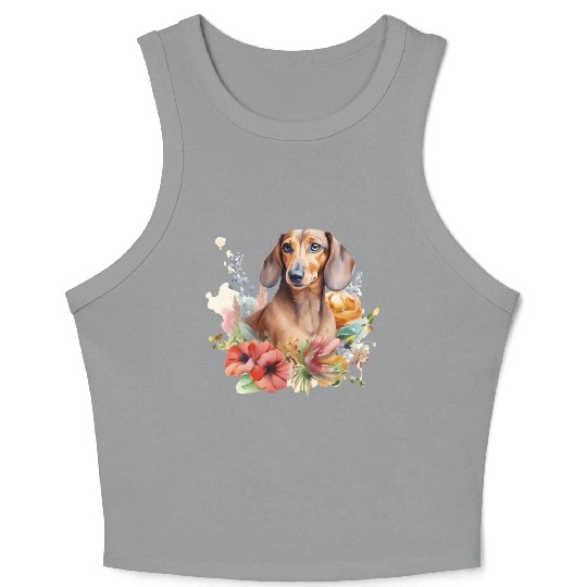 Dachshund Watercolor Bulldog Floral Crop Tank Top