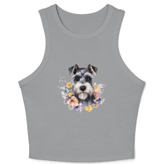 Schnauzer Dog Watercolor Floral Crop Tank Top