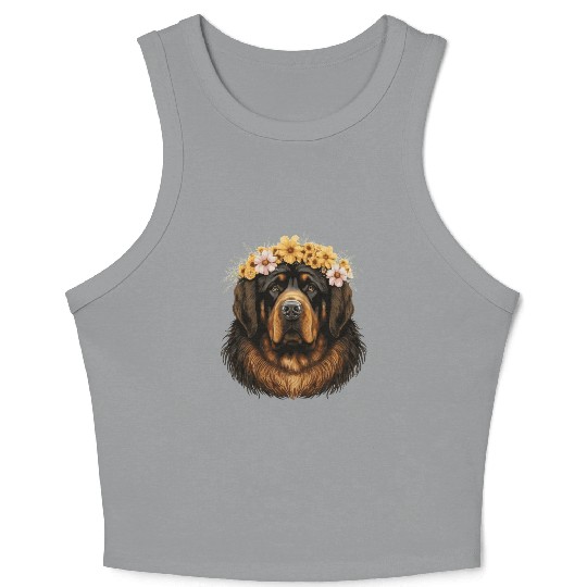 Tibetan Mastiff Flower Crown Floral Farm Animal Pe Crop Tank Top