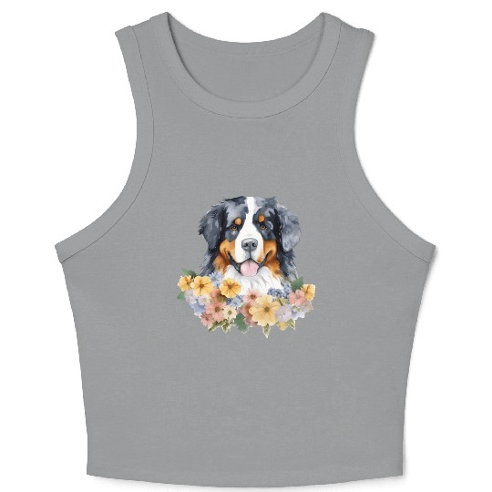 Bernese Mountain Dog Watercolor Floral Crop Tank Top