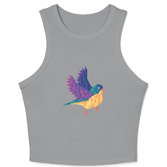 Polygon Shape Multi Colored Bird Pattern Nature Crop Tank Top