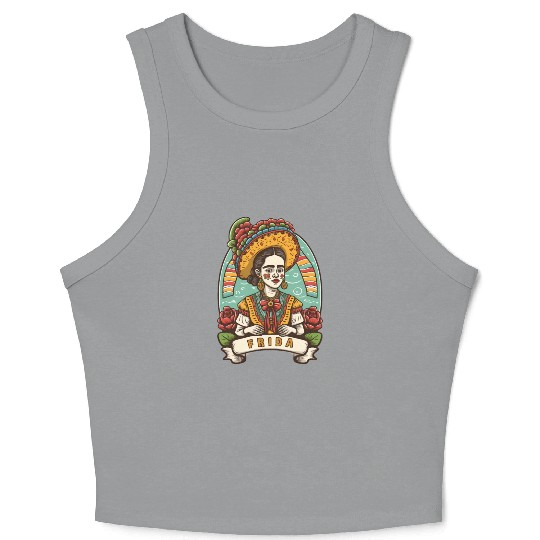 Frida Kahlo Floral Portrait Funny Cinco De Mayo Crop Tank Top