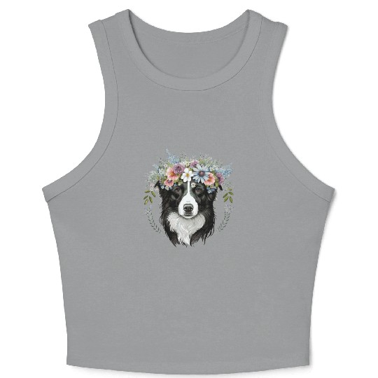 Border Collie Flower Crown Pet Dog Breed Floral Fa Crop Tank Top