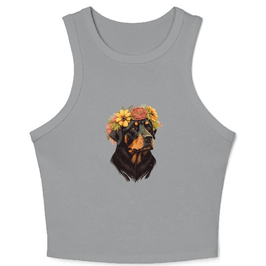 Cute Rottweiler Flower Crown Pet Dog Breed Floral Crop Tank Top
