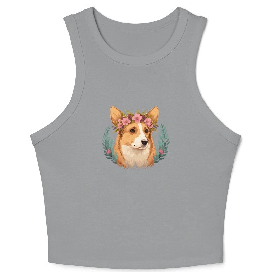 Cute Welsh Corgi Flower Crown Pet Dog Breed Floral Crop Tank Top