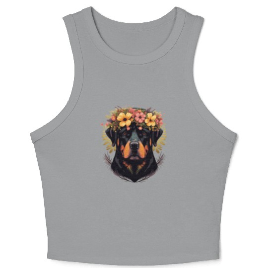 Cute Rottweiler Flower Crown Pet Dog Breed Floral Crop Tank Top