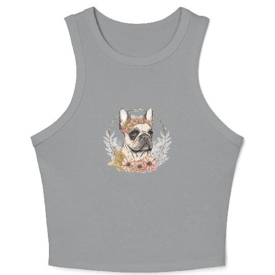 Cute French Bulldog Frenchie Flower Crown Pet Dog Crop Tank Top