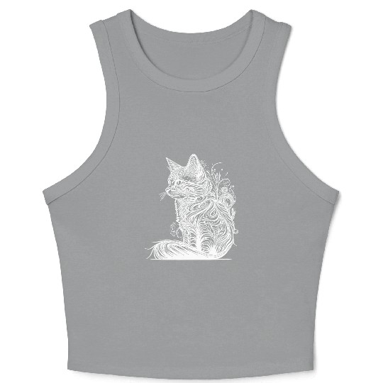 Tattoo Lines Cat In Wild Nature Style Crop Tank Top