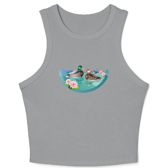 Duck couple in a duck pond with water lilies Crop Tank Top