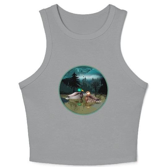 Duck couple in the duck pond at night & moonlight Crop Tank Top