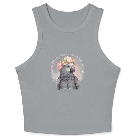 Cute African Gray Parrot Bird Flower Crown Pet Bir Crop Tank Top