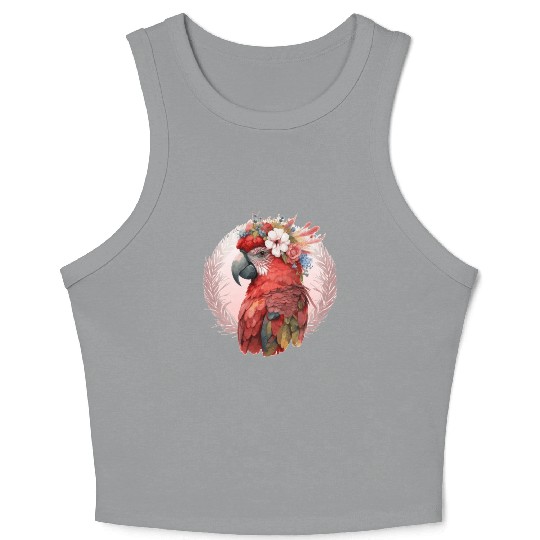 Red Scarlet Macaw Flower Crown Parrot Watercolor B Crop Tank Top