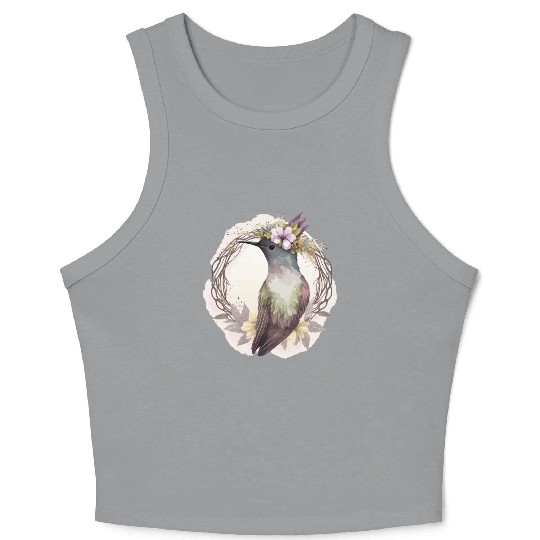 Watercolor Hummingbird Flower Crown Floral Birds Crop Tank Top